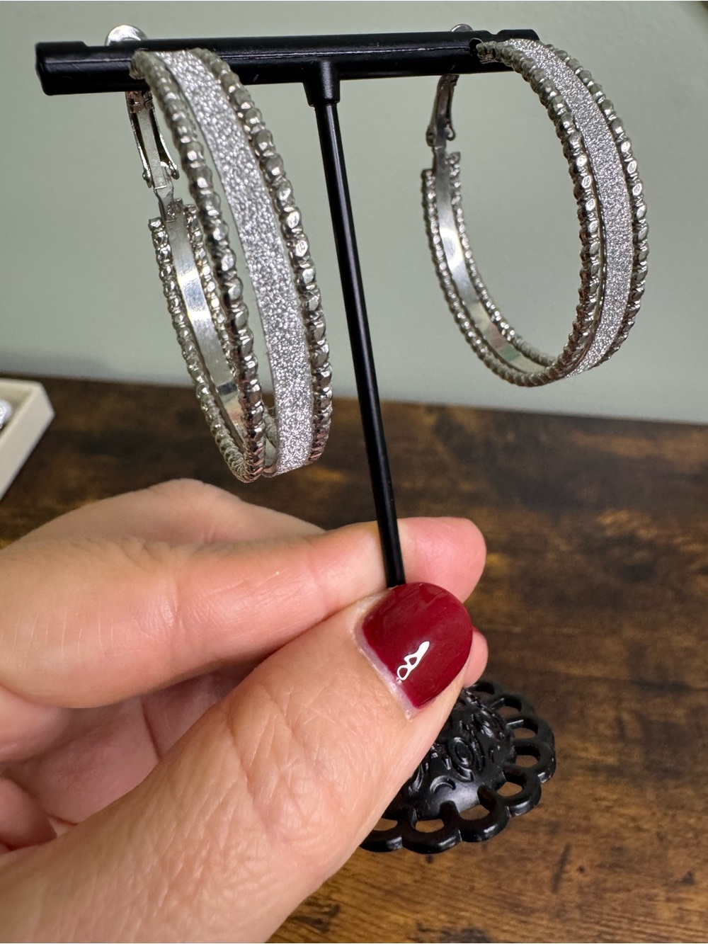 4/$20 Silver Glitter Hoop Earrings - Elegant Women's Fashion Jewelry